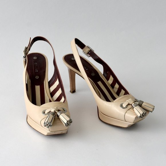 CELINE-NUDE- Square Point Sling-Back-PUMPS Shoes - Picture 1 of 8
